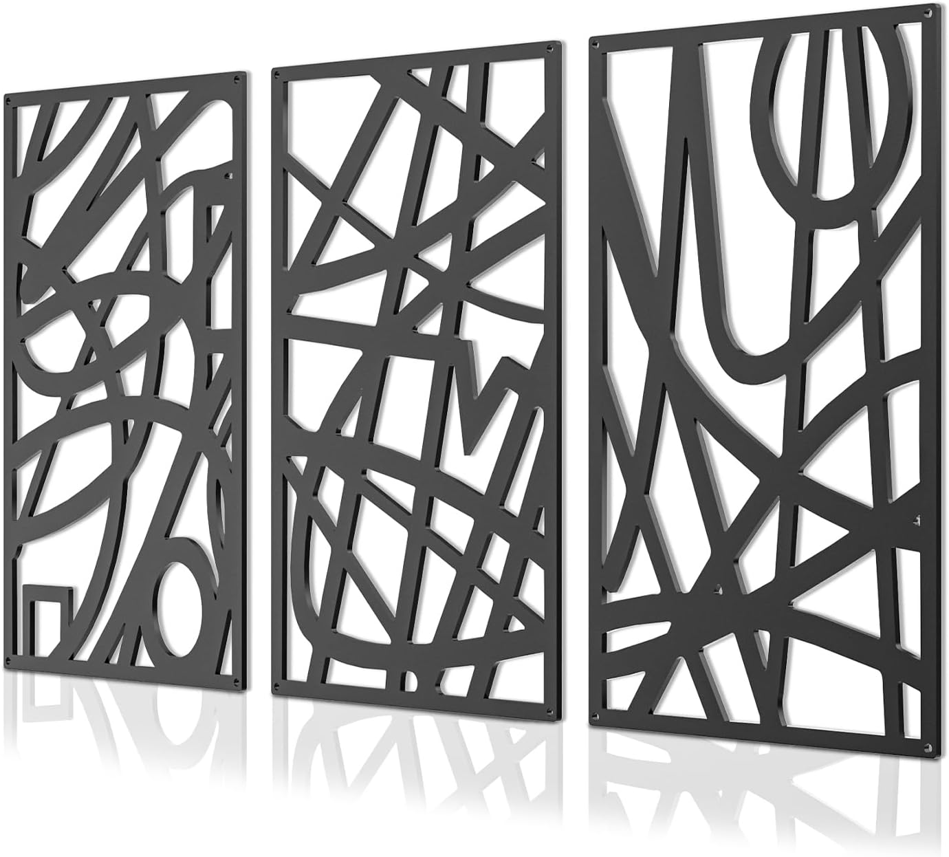 Gouisalin 3 Pack Black Abstract Metal Wall Decor, Minimalist Hollow Out Single Line Art Wall Décor, 3D Textured Sculptures Modern Wall Art for Living Room Bedroom Bathroom Office (9.8" x 15.7")