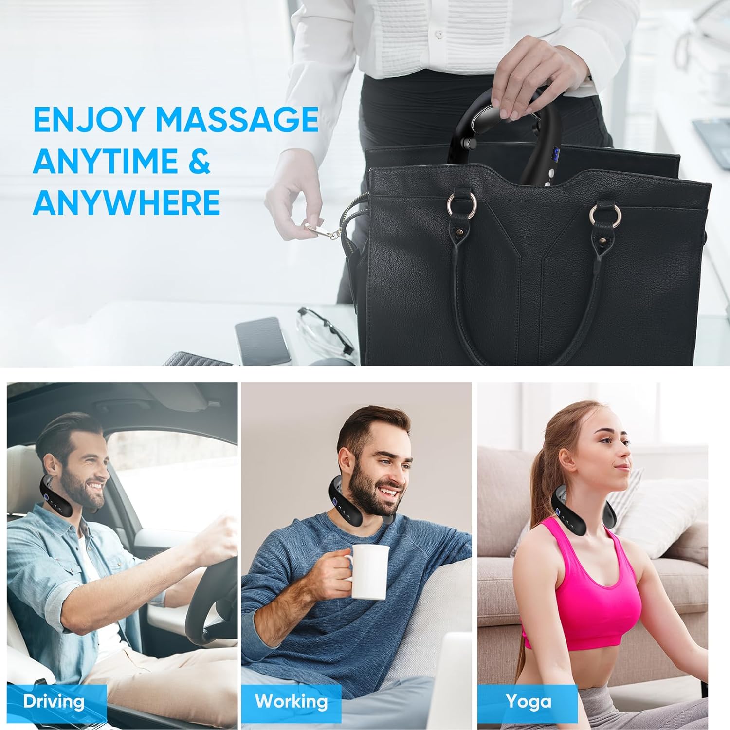 Electric Neck Massager with Heat - 10 Modes & 16 Levels, Portable for Travel, Perfect for Relaxation，Black