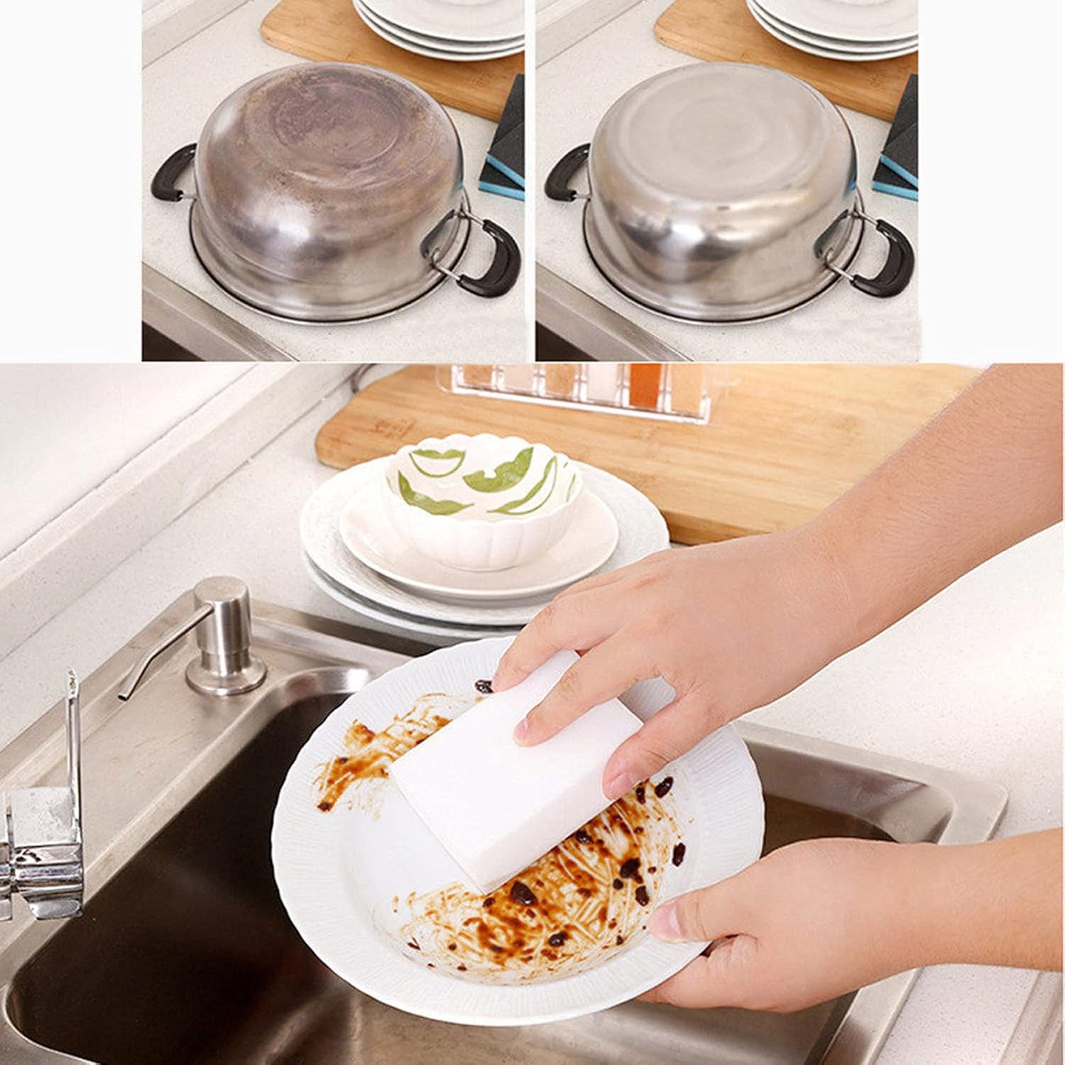 Sponge Decontamination Block Cleaning Kitchen Nano Wipe Tool Cleaning Tools Home Improvement Nylon Scrub Brush for Stainless Steel Pans (white, One Size) 3 71qBWDr7N L. AC SL1500