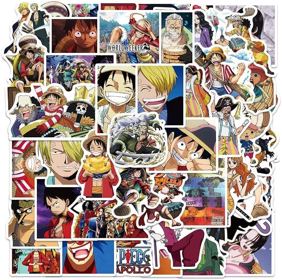 One Piece Sticker 50pcs Cool Luffy Anime Stickers for Computers Water Bottle Laptop Skateboard Waterproof Vinyl Stickers for Kids Teens Adults (50pcs One Piece)