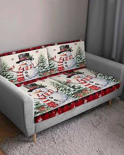 Miniatura 3 de Fundas de cojín para sofá de Navidad, muñeco de nieve, funda elástica para sofá con parte inferior elástica, diseño de árbol de Navidad, pájaros,