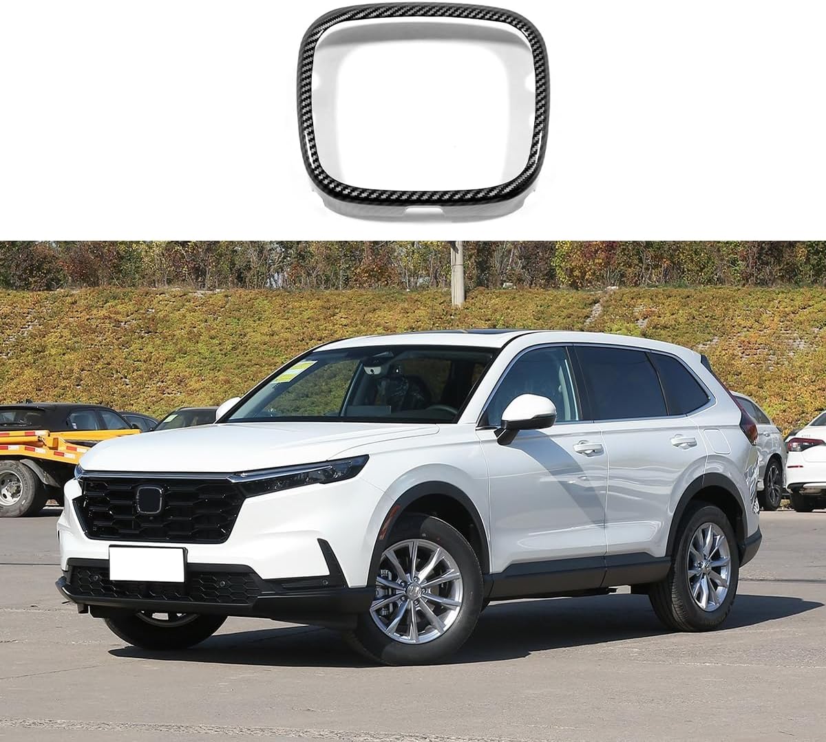 Car Accessories Fit For Honda CR-V CRV 2023 2024 2025 2026 Not Fit Crv Hybrid Car Front Grille Logo Frame Cover Decoration Trim (Carbon Fiber Style) 1PCS ABS