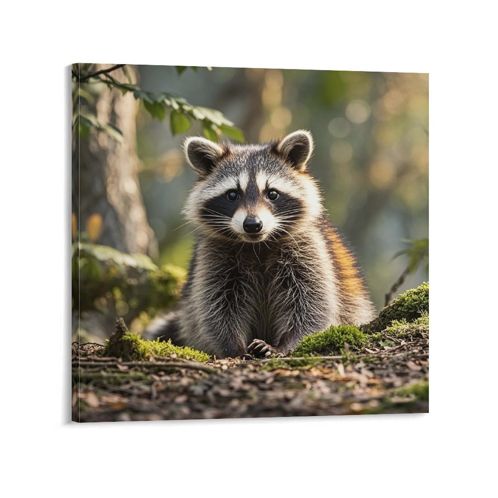 KLOPH Woodland Raccoon Animal Canvas Wall Art for Living Room 12x12inch Modern Artwork Painting for Bathroom Hanging Canvas Prints Aesthetic Wallart for Bedroom Kitchen Office Wall Decor