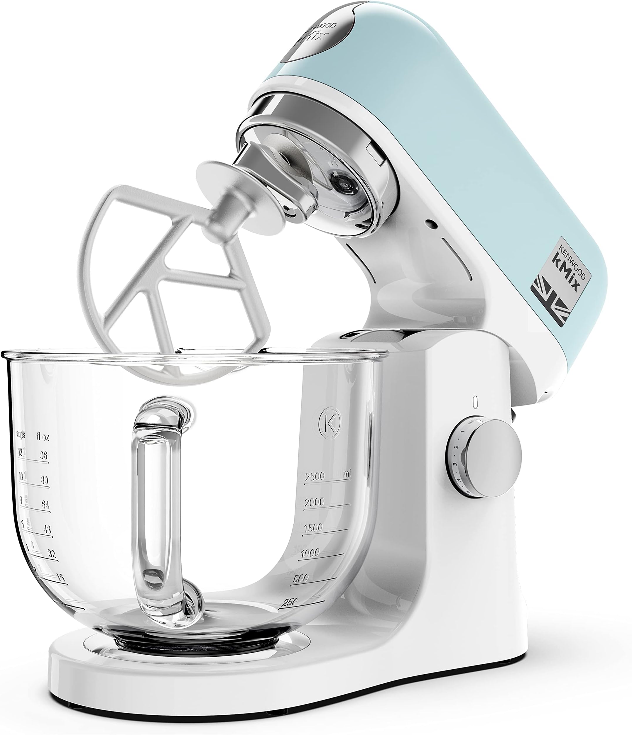 Kenwood KMX754APB Stand Mixer for Baking, Stylish Kitchen Mixer with K-beater, Dough Hook and Whisk, 5L Glass Bowl, Removable Splash Guard, 1000 W, Pastel Blue
