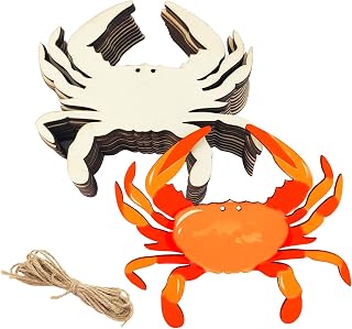 30 Pack 4 Inch Wood Crab Cutouts Unfinished Wood Crab Crafts Wooden Crab Hanging Ornaments DIY Crab Craft Gift Tags for Home Party Decoration