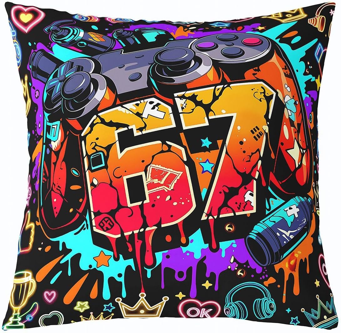 Street Hip Hop Throw Pillow Covers (Pack of 1),67 Graffiti Street Art Abstract Cushion Cover for Girls Boys Teens Gamer Gaming Pillow Cases Watercolor Living Room Sofa Bed Decor ,16"Lx16"W image 2