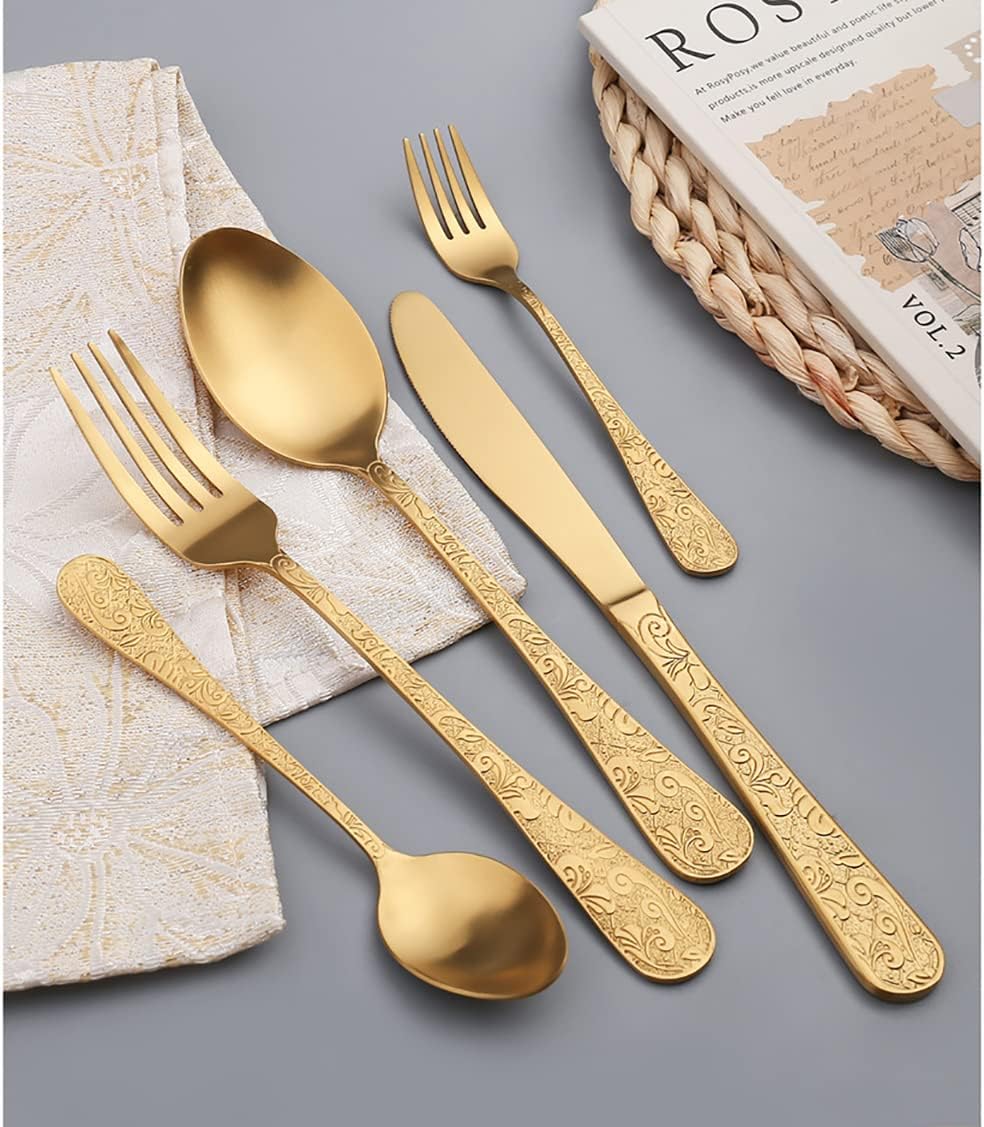 40 Piece Silverware Set For 8, Stainless Steel Silverware Set, Modern Imperial Flatware Set, Include Knife/Fork/Spoon & Long Teaspoon/Salad Fork Dishwasher Safe Cutlery Carving