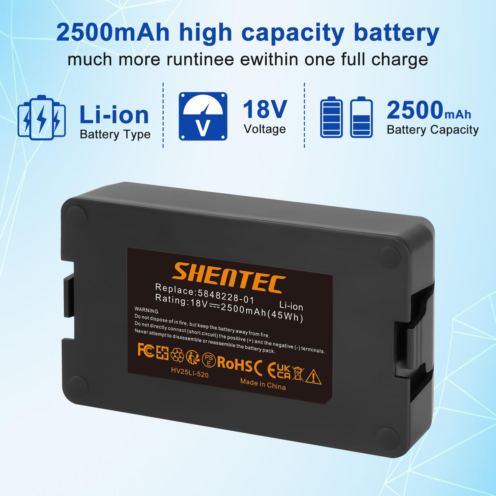 Shentec 18V 2500mAh Batería de Ion de Litio de Repuesto para Husqvarna Automower 115H, Automower 305 2020, Automower 310 2020, Automower 520 2021, Automower 520 2022, Automower Limited Edition 2020