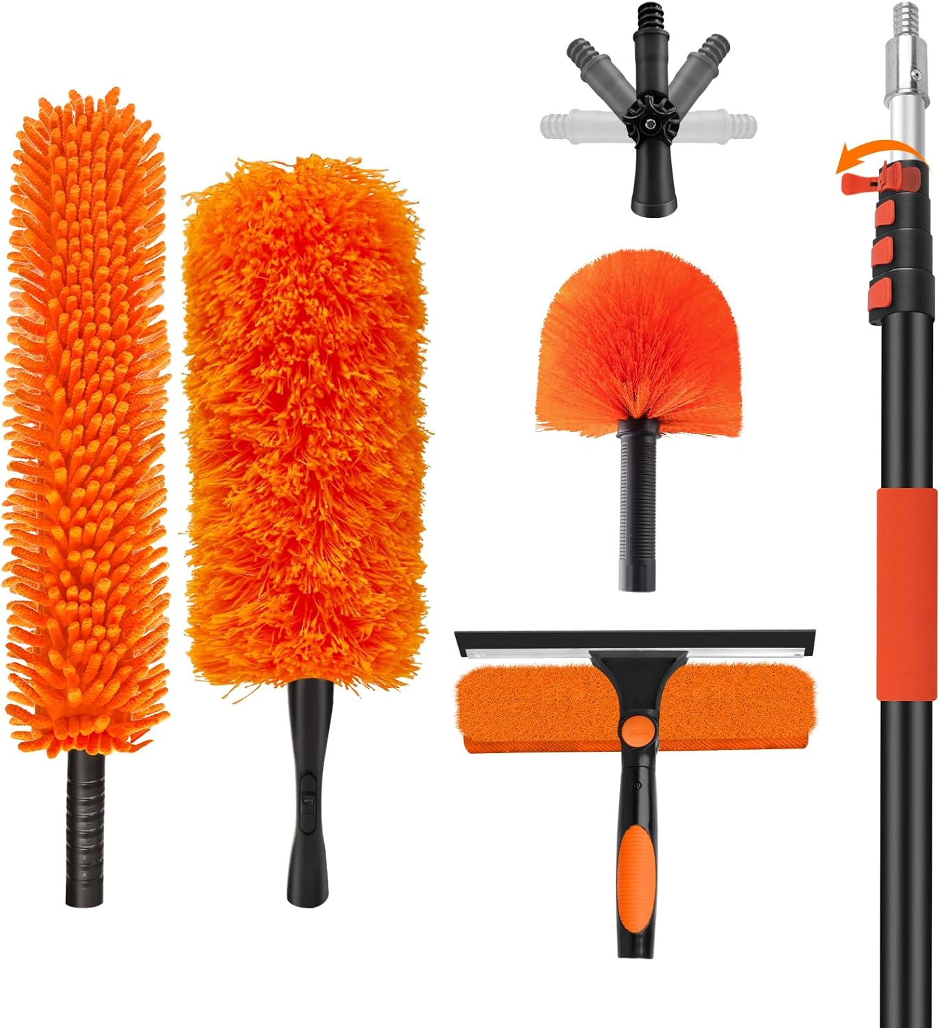 26FT Total Reach High Cleaning Kit | 4-in-1 Tool Set with Universal Swivel Joint (20FT Pole) | High Ceiling Fan Cleaner, Microfiber Duster, & Window Squeegee for Safe High-Reach Cleaning