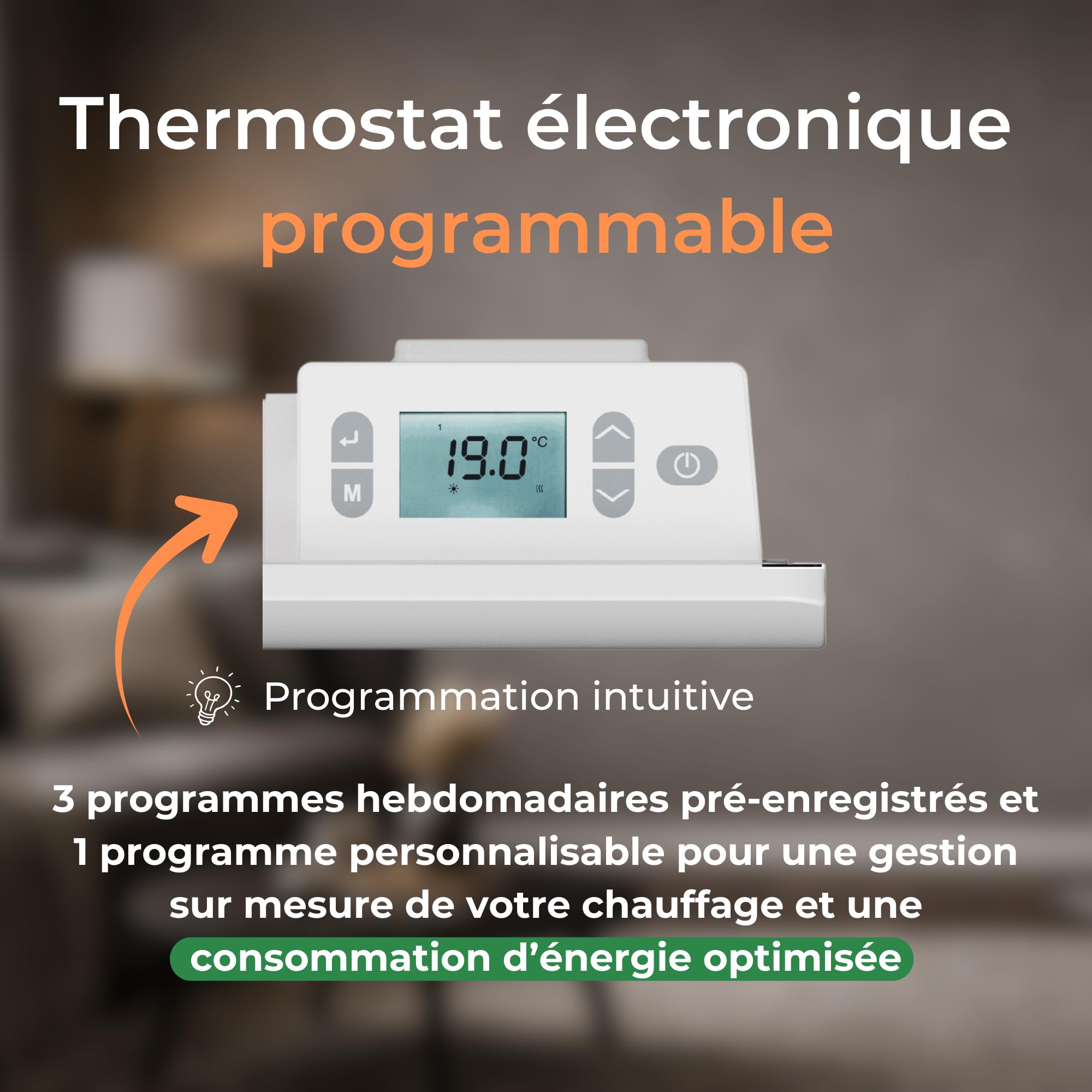 Ceramiczny grzejnik elektryczny bezwładnościowy + folia grzewcza 1000 W Programowalny termostat Cosyup Emea biały 3 lata