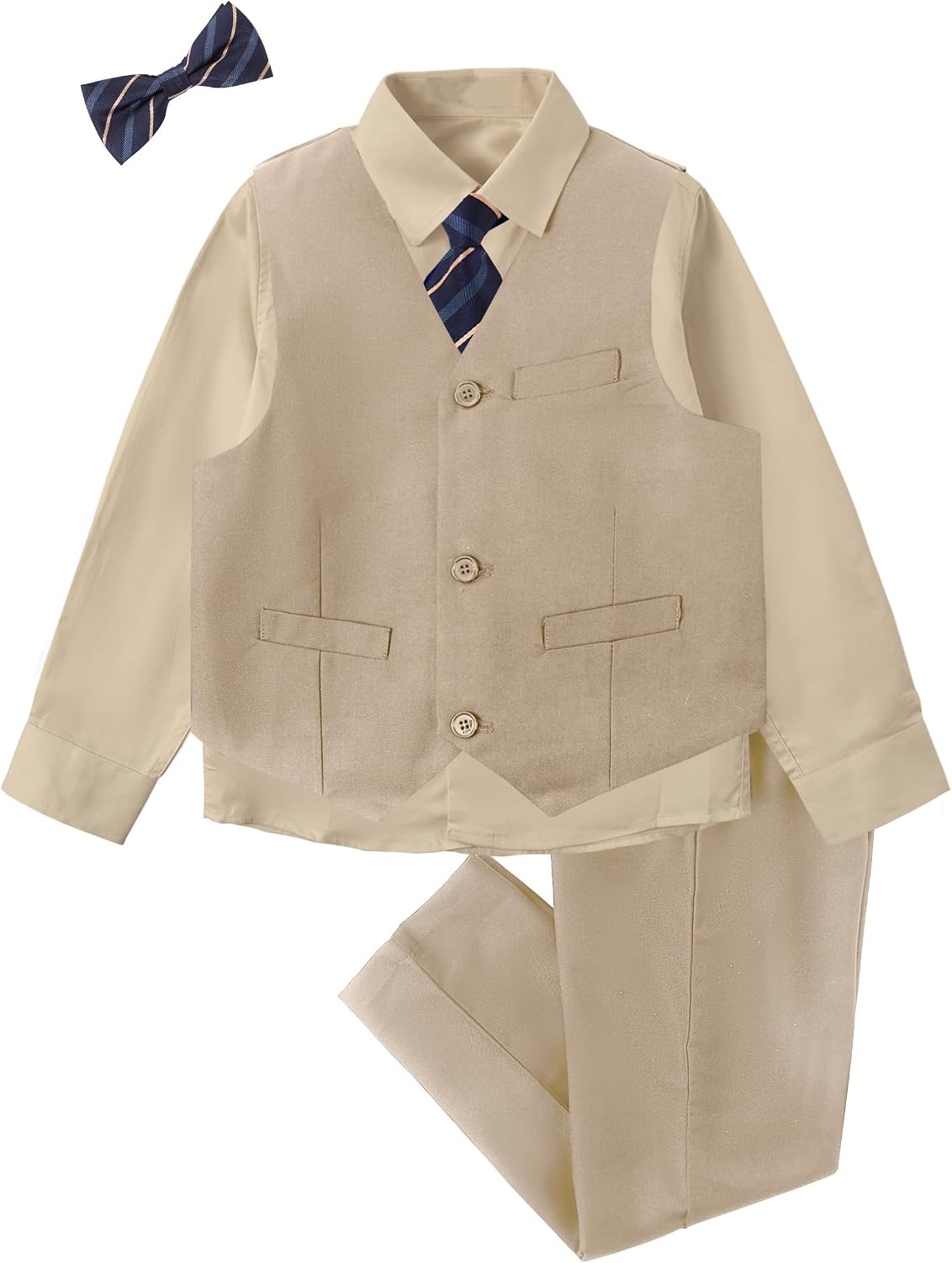 Boys Suit for Kids Tuxedo Vest and Pants Set with Shirt Tie and Bowtie Formal Dresswear