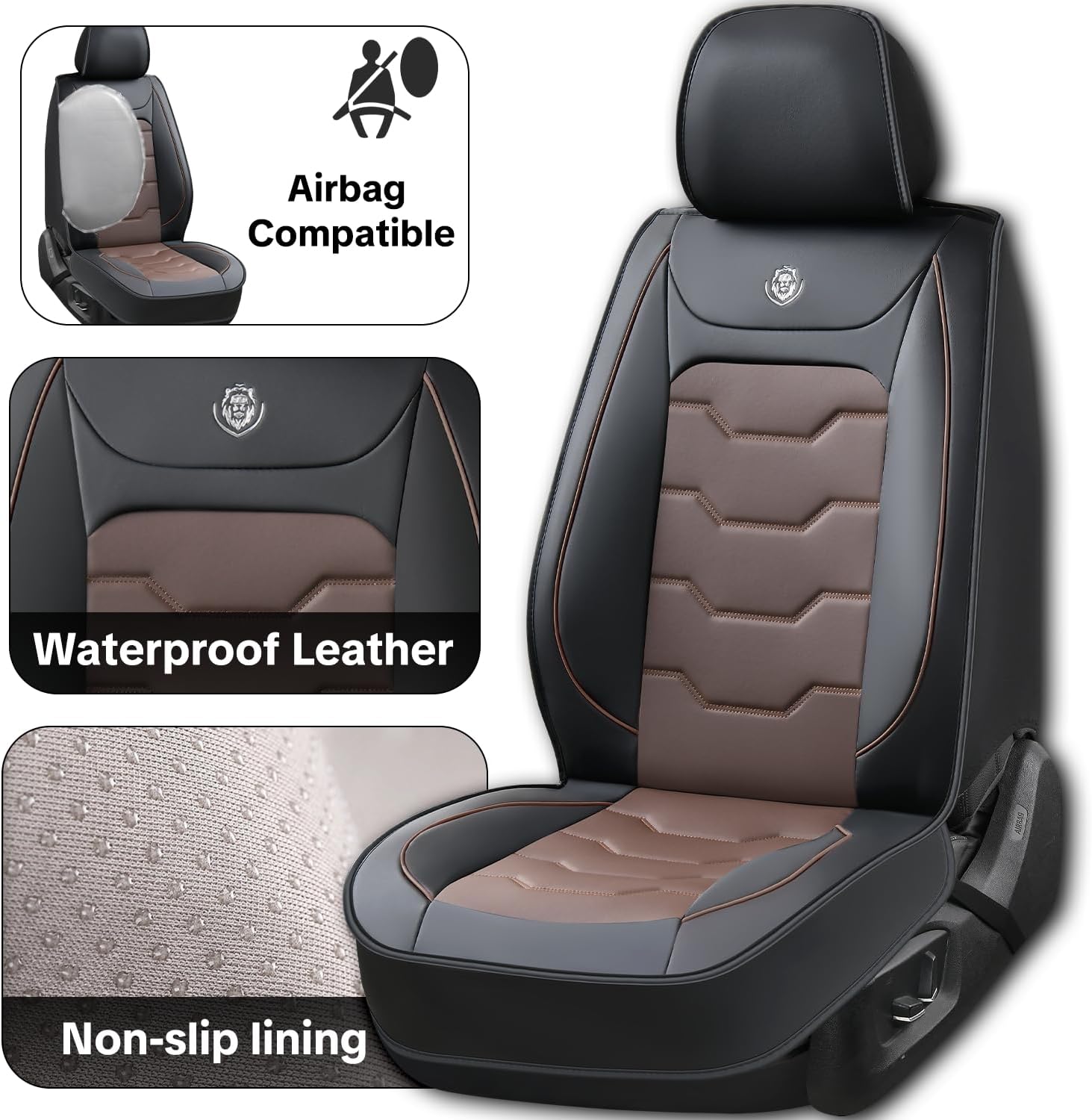 Fit for Toyota Venza Car Seat Covers, for Venza 2009-2016, Black and Brown Seat Covers, 5-Seat Full Set, Waterproof Leather, Upgrade and Beautify The Interior of Old Cars, Non-Slip