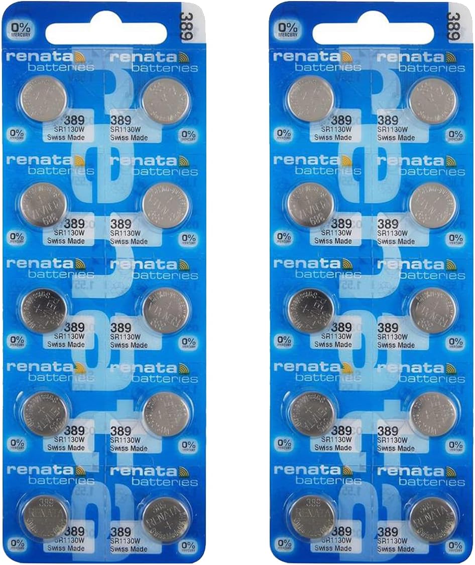 Renata 389 SR1130W Batteries - 1.55V Silver Oxide 389 Watch Battery (20 Count)