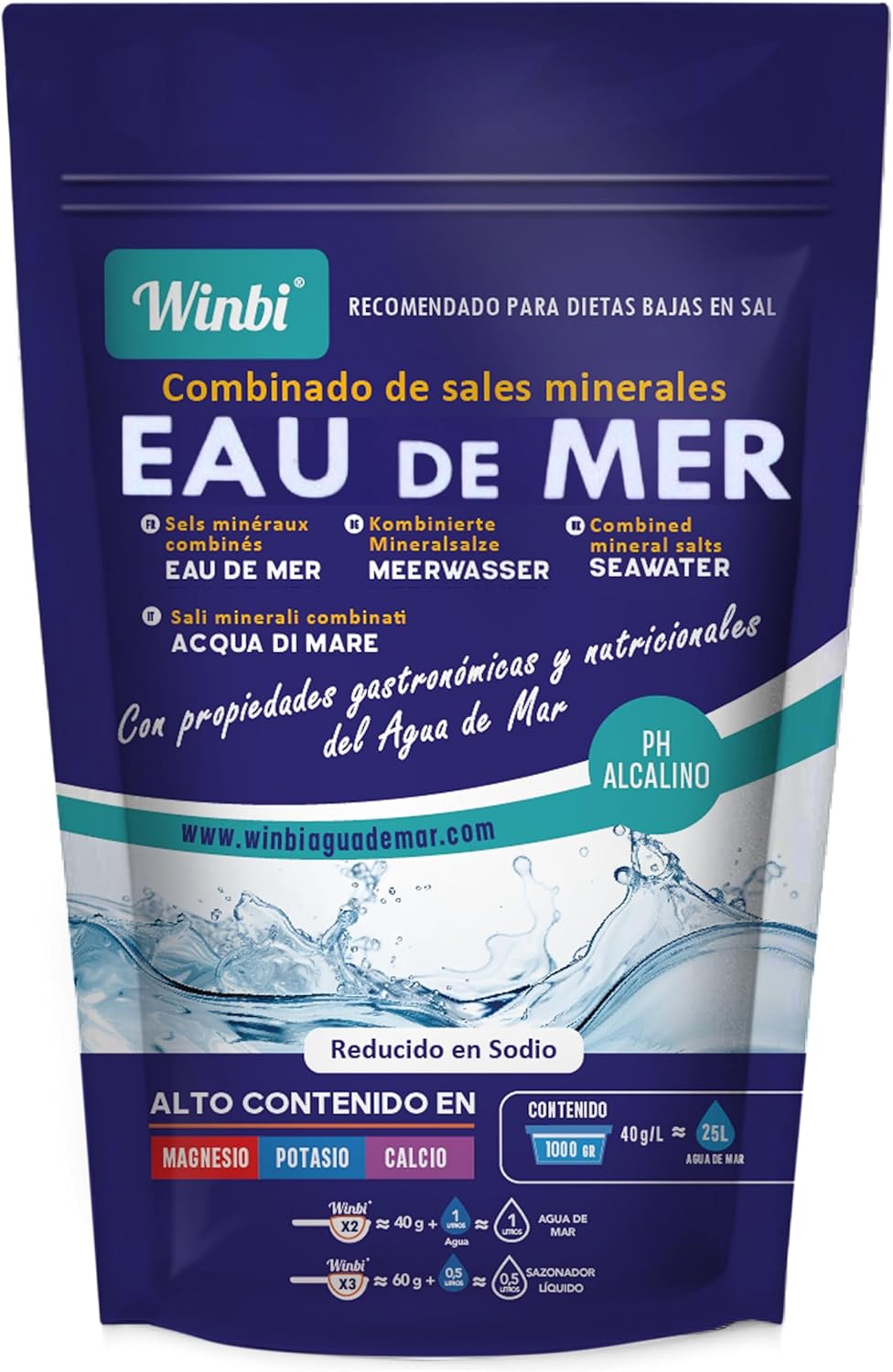 100 litres of Winbi Seawater to drink. Multiple benefits for the body. Marine water with high content of magnesium, potassium and calcium. No harmful substances (1000 grams)
