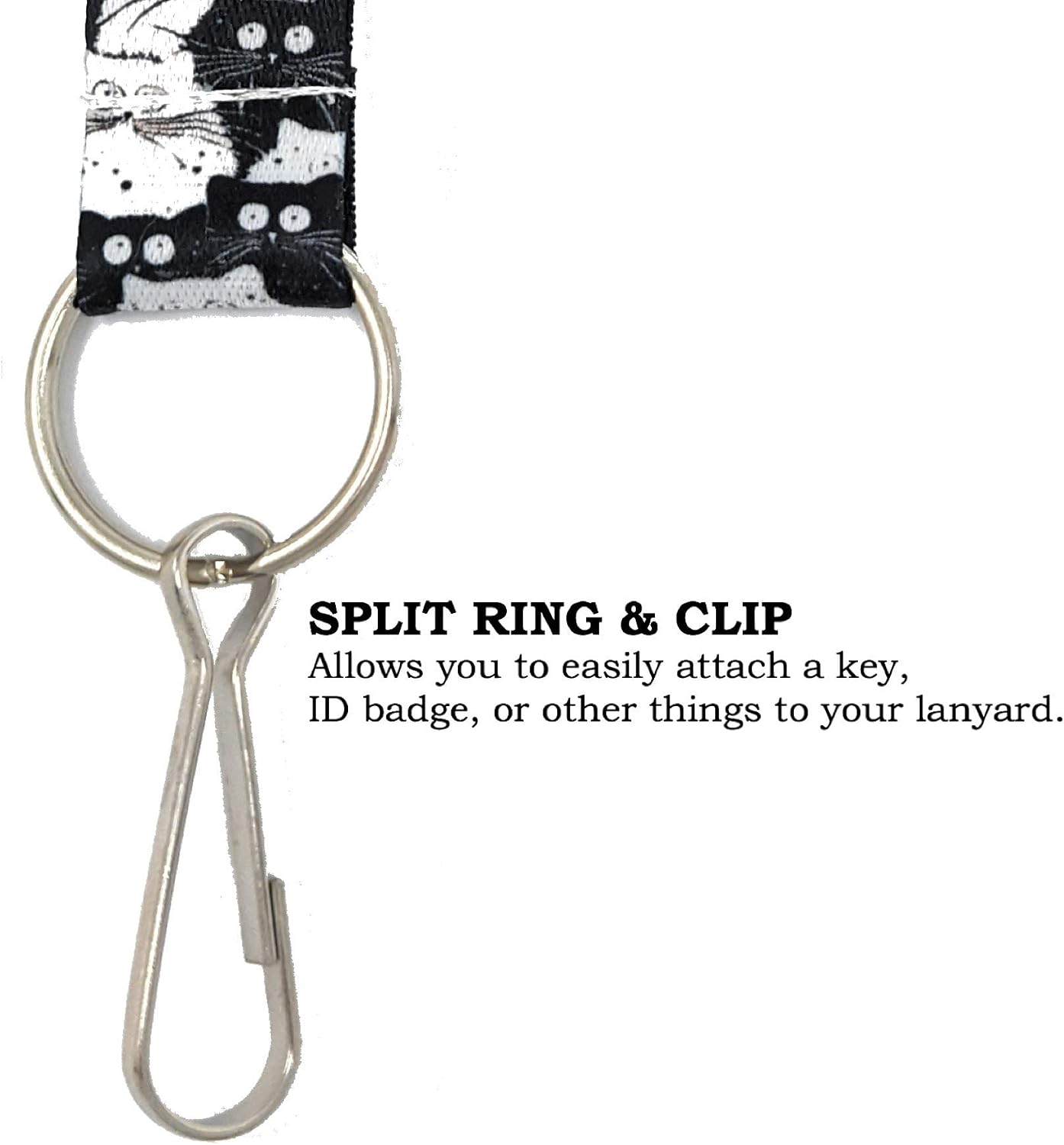 Vinylcation Cute Cat Lanyard with ID Holder – Black & White Kitty Badge Holder Lanyard, Breakaway Safety Buckle, Detachable Clip Neck Strap for Keys, Work, Teacher, Nurse, Student Gift image 5