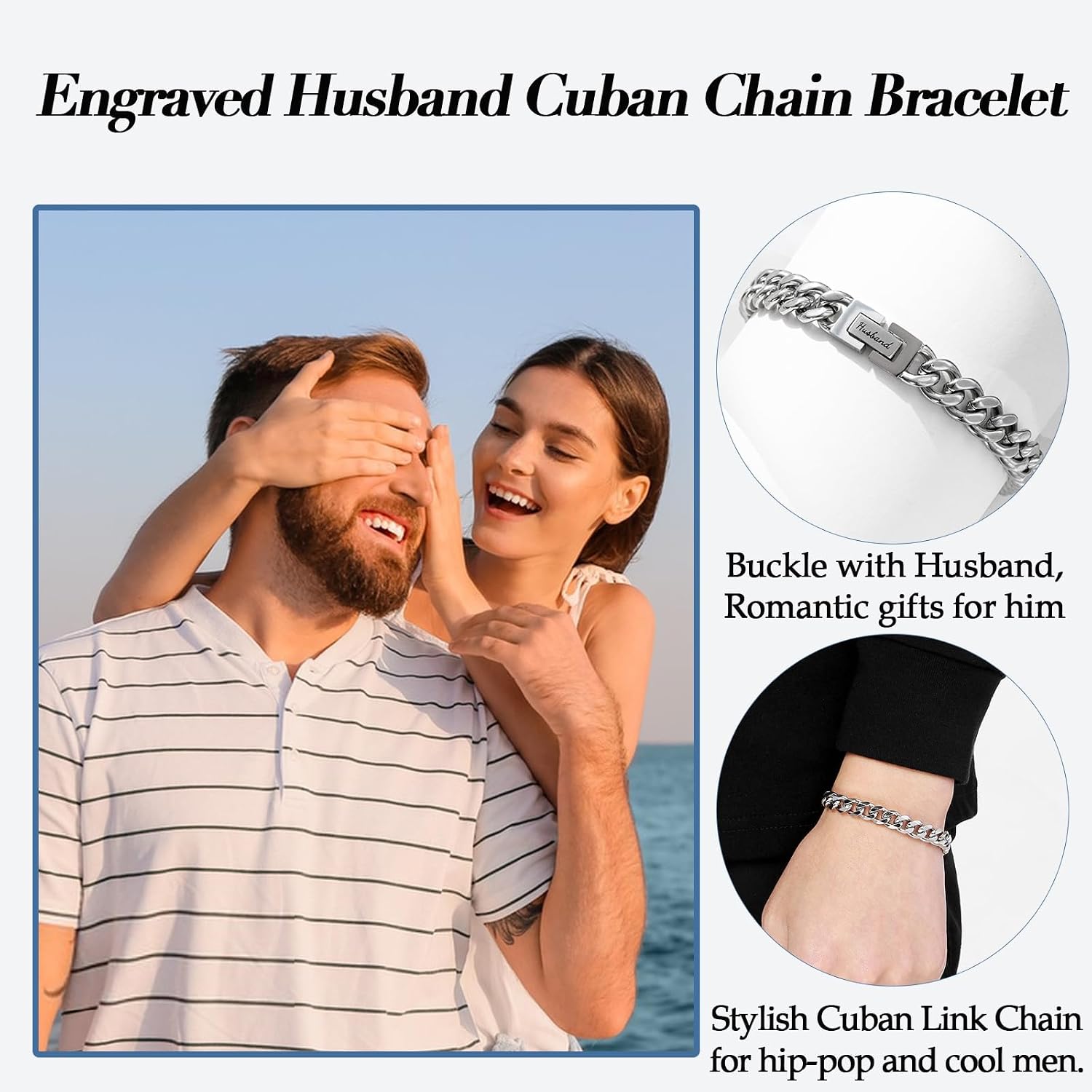 Mens Cuban Chain Bracelets Gifts for Dad Son Husband Christmas Stocking Stuffers Birthday Gifts, Stainless Steel Curb Link Bracelet Mens Jewelry Bracelet Gifts Anniversary Fathers Day