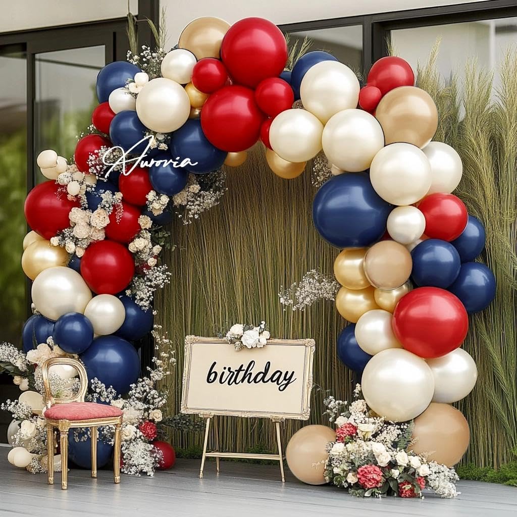 Red Blue Garland Double Stuffed Ruby Red Roy Double Stuffed Ruby Red Royal Blue Pearl White Sand Different Sizes 18In 12In 5In Balloon Arch Kit For Baby Shower Gender Reveal Birthday Party Decorations