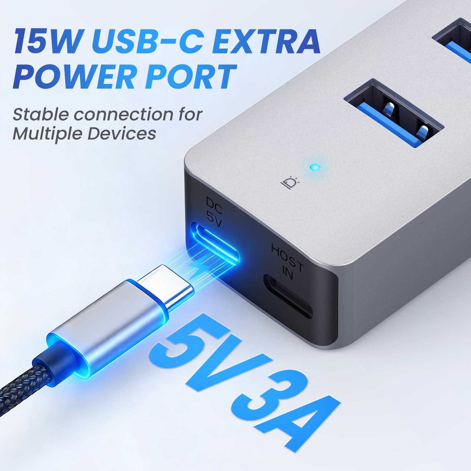 EJAY Hub USB 3.0 à 7 ports avec 4 USB-A et 3 USB-C, répartiteur USB en aluminium pour ordinateur portable/de bureau/PS5, câble amovible de 1 m et 1,3 m, hub USB 5 Gbit/s pour clés USB, HDD, XPS