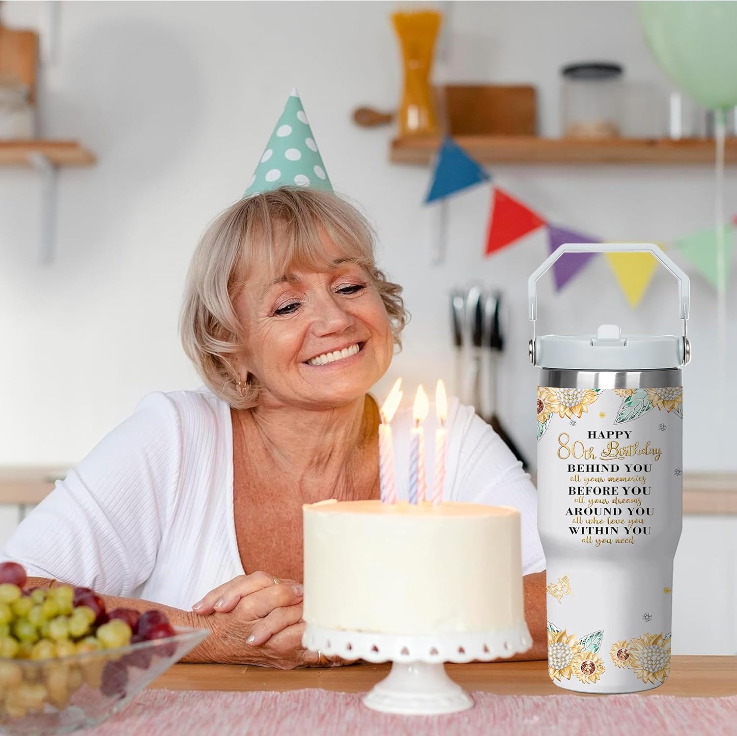 80th Birthday Cups with Handle & Straw Mothers Day 80th Birthday Gifts for Women Best 80 Year Old Birthdays Gift for Woman 30oz Stainless Steel 80 th Birthdays Mug Gifts for 80 Year Old Women - Image 6