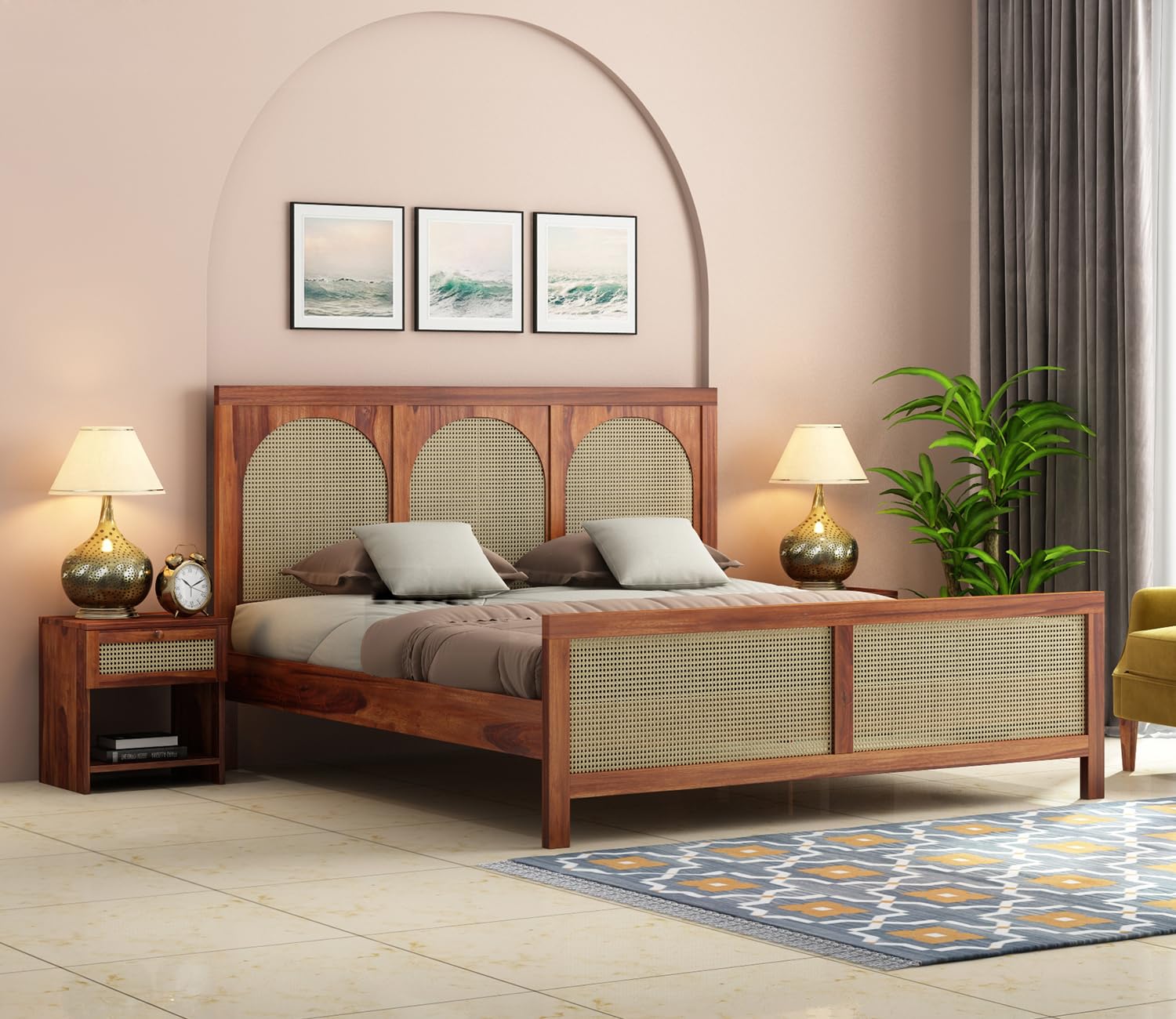 Bedosoft Furniture Solid Sheesham Wood King Size Bed for Bedroom and Home Furniture | Without Storage | Double Bed (King, Osmina, Honey Finish)-image-44
