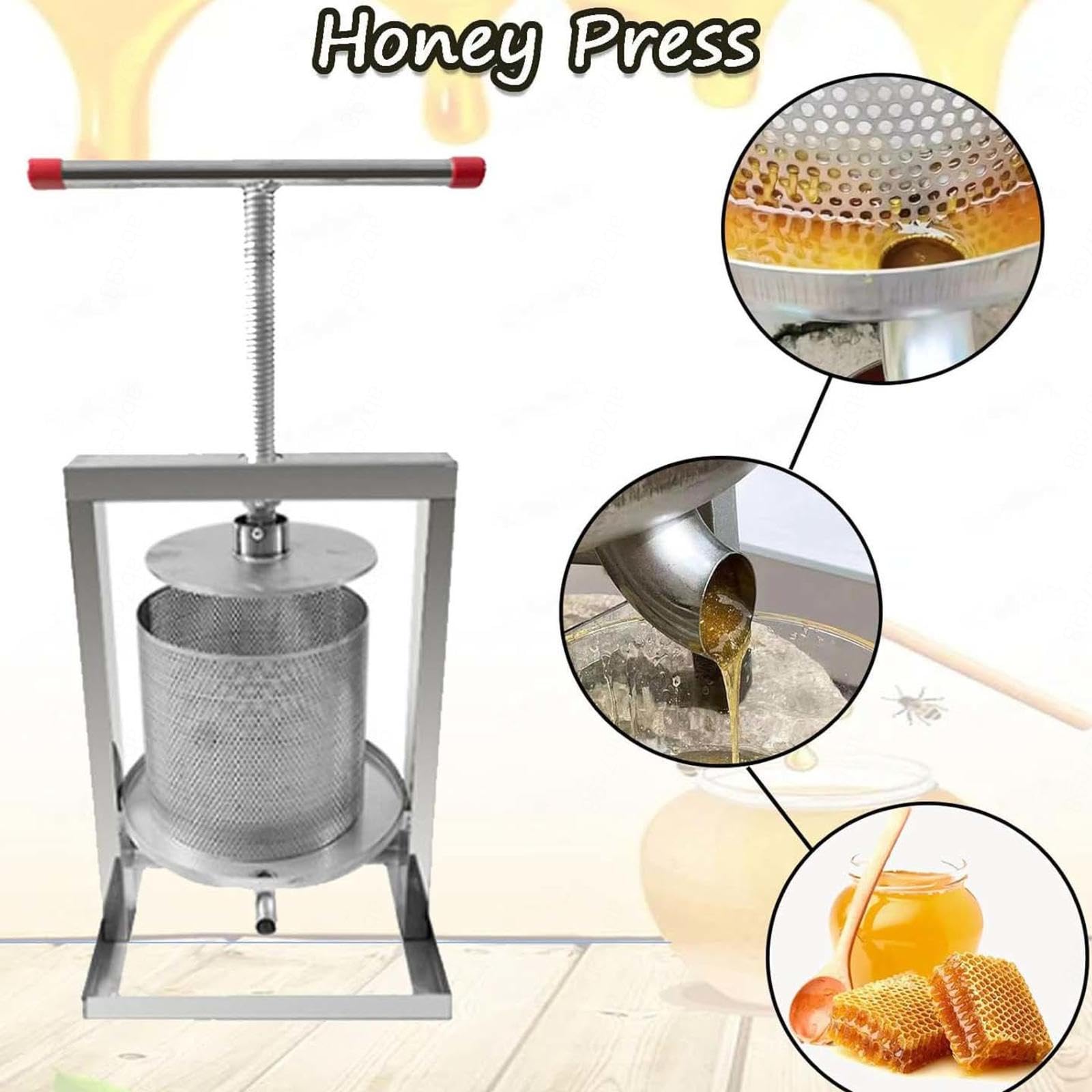 estrattore di miele acciaio inox Pressa Manuale per Miele in Acciaio Inox manual honey press extractor Attrezzatura apicoltura per Uva Frutta e Verdura Uso Domestico,8L