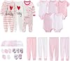 MAMIMAKA Newborn Layette Gift Set 27-Piece Baby Girl Clothes Bodysuits, Pants Essentials and Accessories 0-12Months