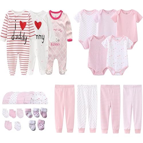 Newborn Layette Gift Set 27-Piece Baby Girl Clothes Bodysuits, Pants Essentials and Accessories 0-6Months