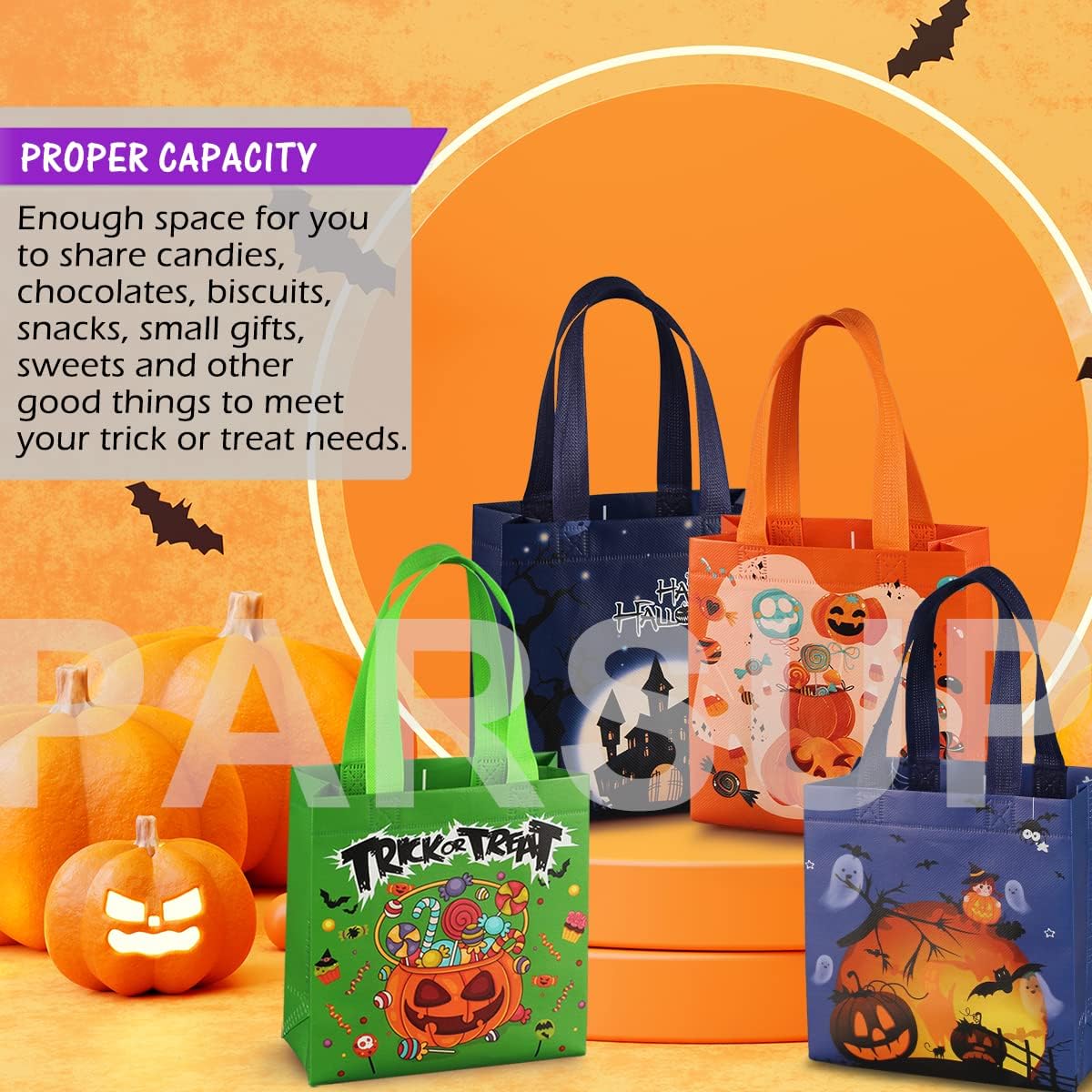 PARSUP Halloween Trick or Treat Bags, 16PCS Small Gift Tote Non-Woven Bags with Handles for Gifts Wrapping, Halloween Party Supplies, 7.9 * 7.9 * 3.15" - Image 3