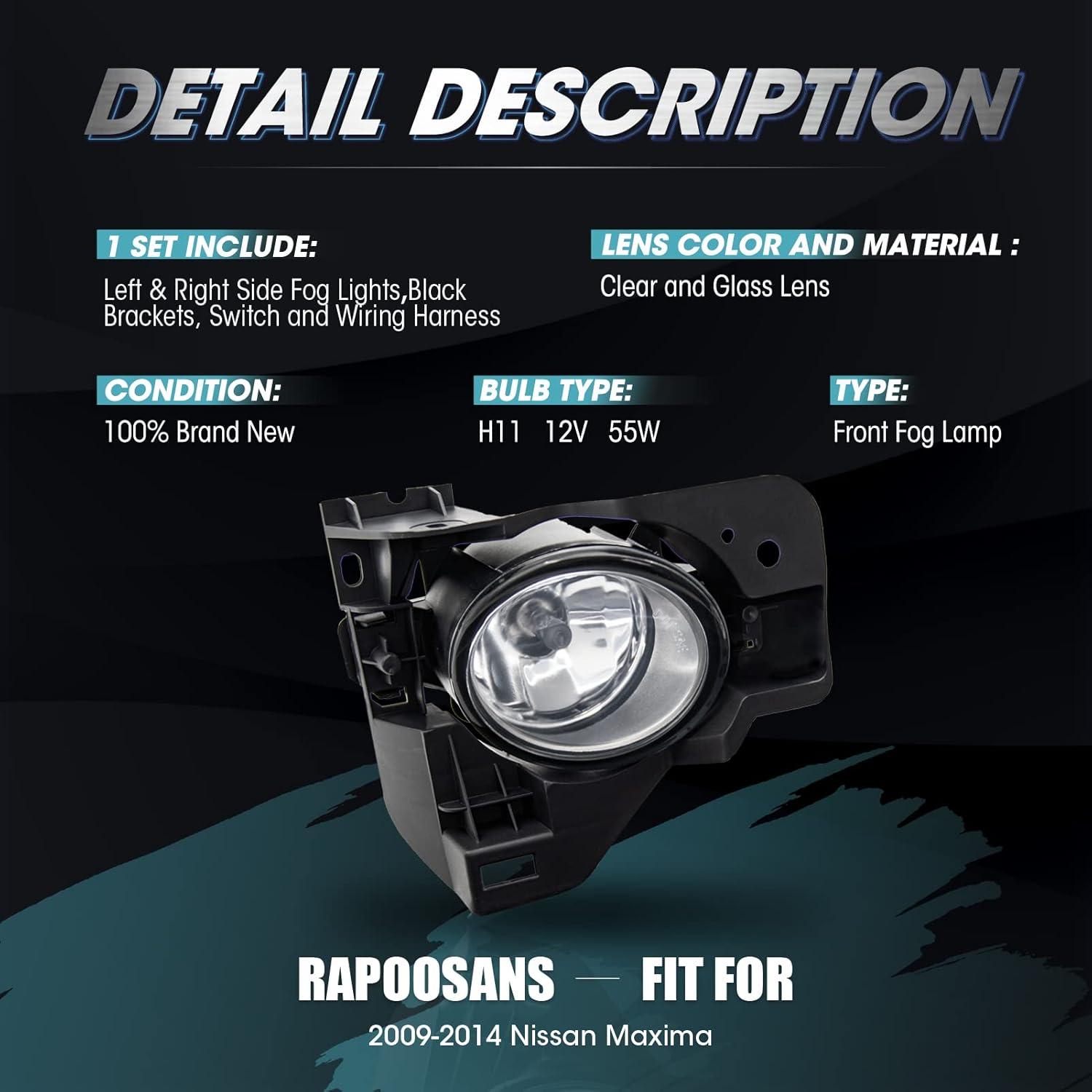 Driving Fog Lights Lamps Assembly Kit for 2009-2014 Nissan Maxima Fog Light Replacement with H11 Halogen Bulbs Switch and Wiring Kit