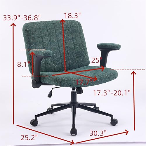 Miniatura 2 de VINGLI Silla cruzada con brazos abatibles ajustables, silla de patas cruzadas con ruedas, silla de oficina extra ancha, silla de escritorio para el