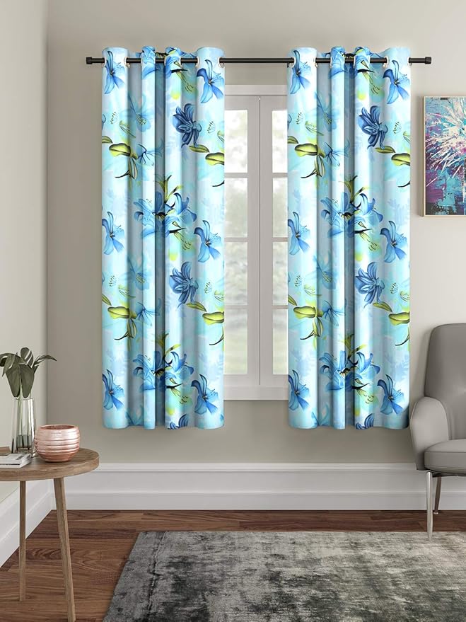 Cortina Latest Floral Printed Eyelet Polyester Window Curtain for Bedroom (Set of 2, 5ft, Multicolour), (NPSB-5FT-SO2-003)
