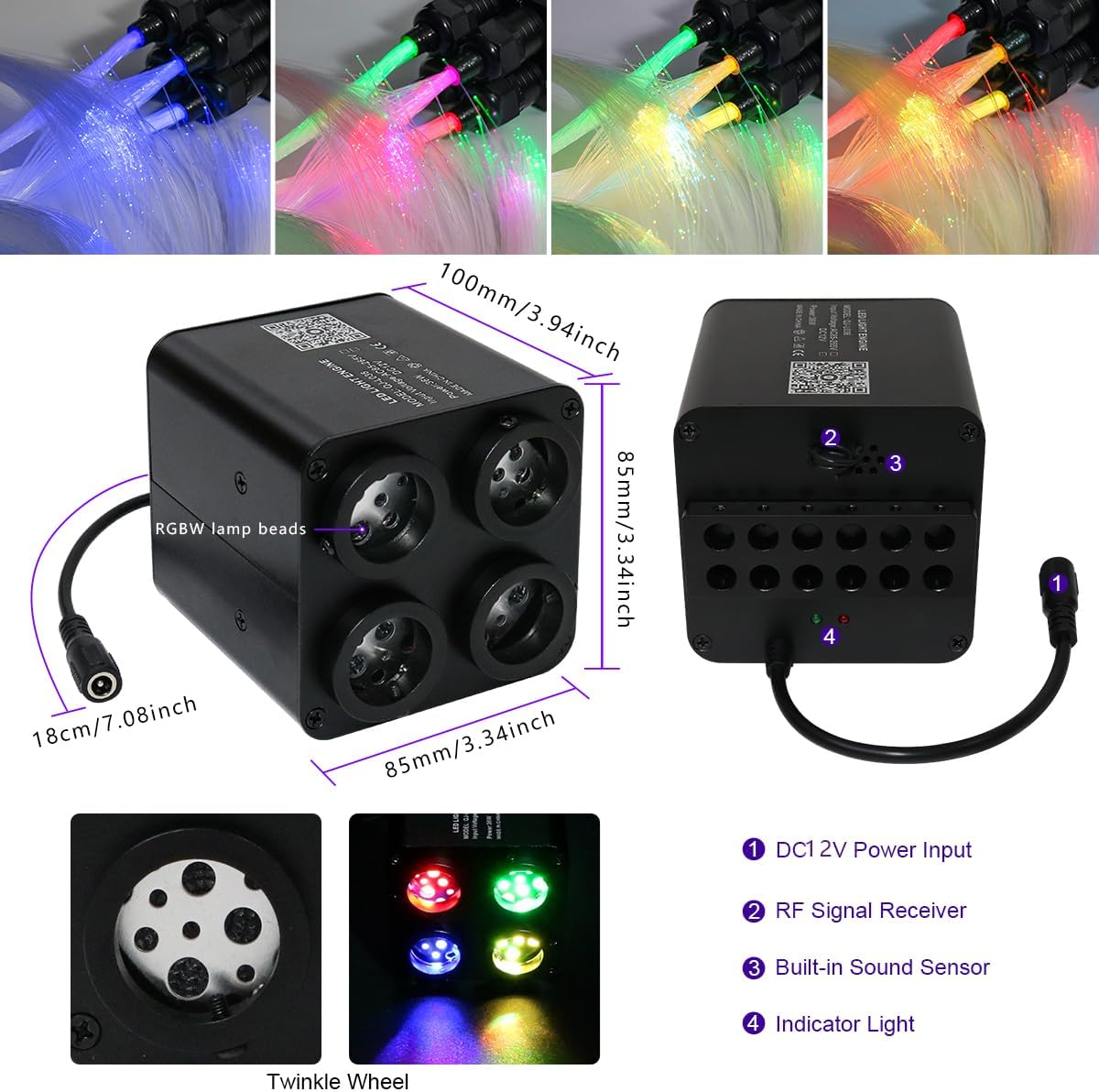 AZIMOM 4Colors 2 in 1 Meteor Twinkle Fiber Optic Starlight Headliner Kits 800pcs 0.03in 9.8ft Fiber Strands,RGB Meteor Shooting Star 240pcs, Sound Remote APP Control Home Ceiling Car Headliner Decor