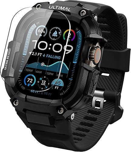 ULTIMAL Funda de bandas compatible con Apple Watch Ultra 321 de 1.929 in para hombres, correa deportiva resistente con funda resistente a prueba de