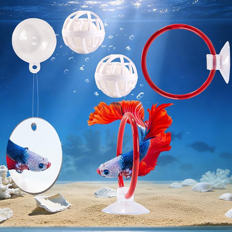 Brinquedo para Peixe Betta com Anéis, Espelho e Bolas Filtrantes Swirge Vermelho
