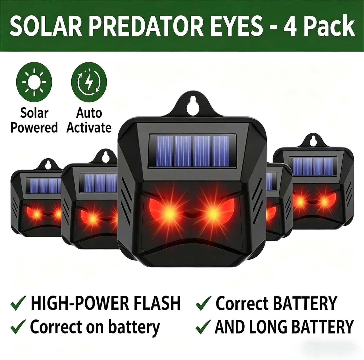 Solar Predator Eyes Nocturnal Animal Repellent Outdoor, Auto Activate Predator Deterrent Lights for Coyote Skunk Deer Fox Raccoon, Nocturnal Repeller Guard for Chicken Coop Yard Garden Farm, 4 Pack