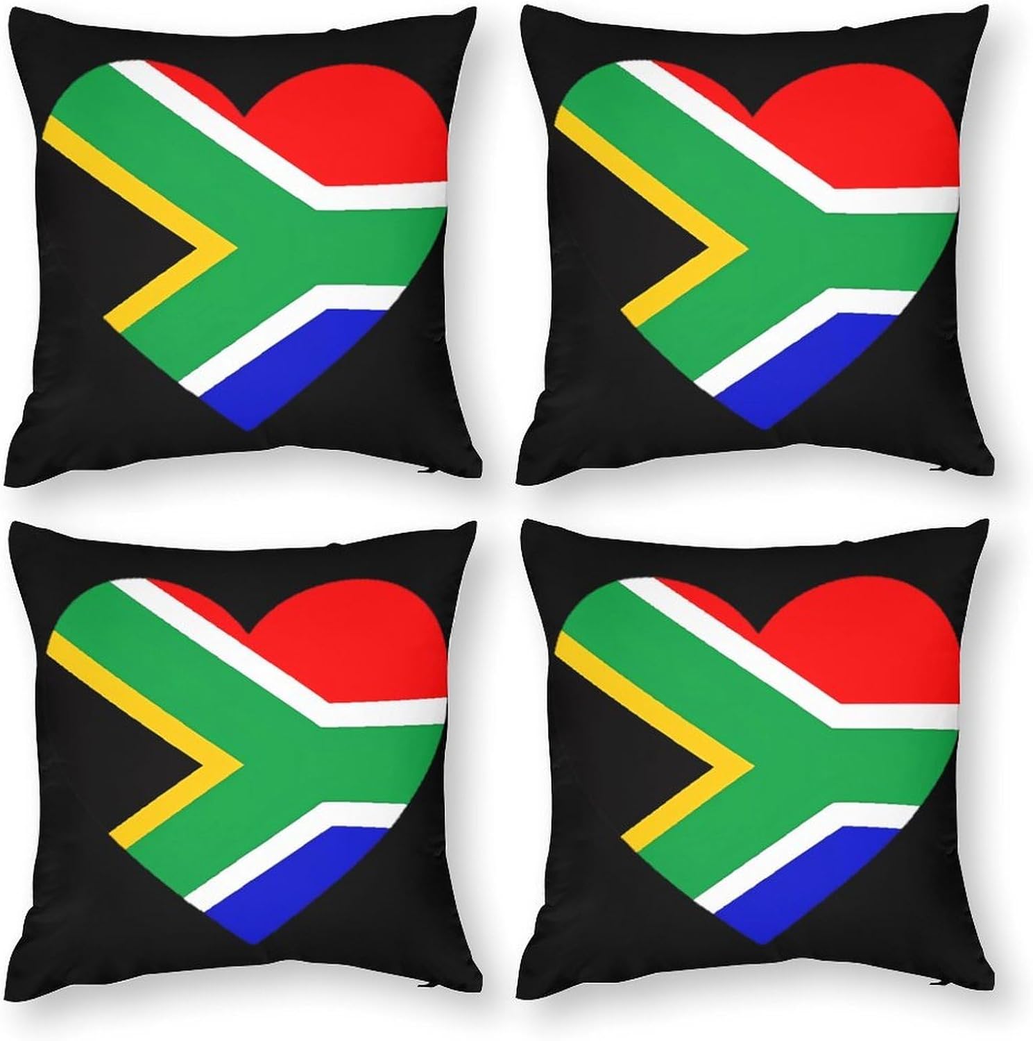 South Africa Heart Flag Printed Throw Pillow Case 4 Pcs Soft Pillowcases Pillows Covers Sofa Bed Decor 12/14/16/17/18/20/22/24/32 Inches
