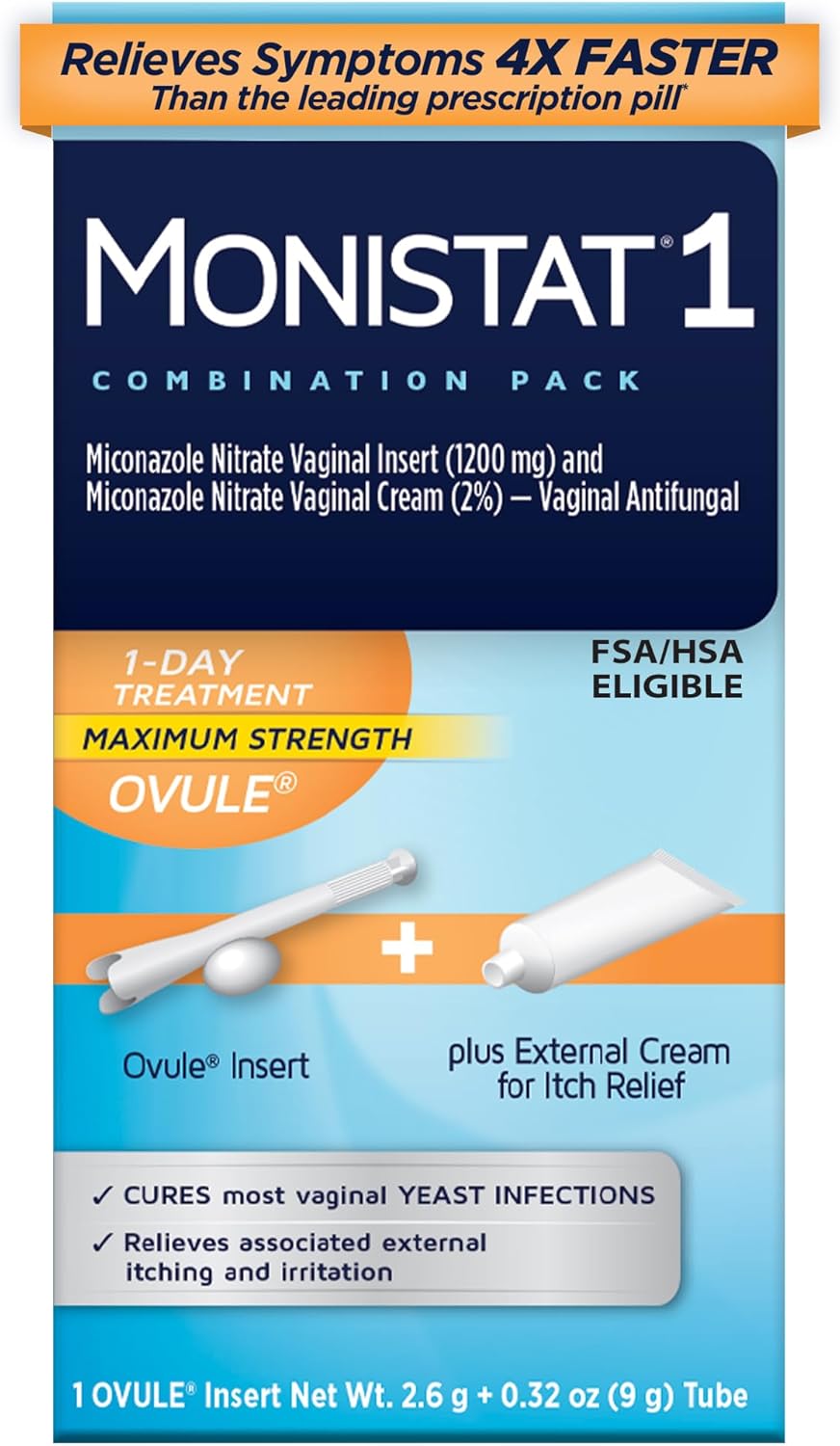 Monistat 1-Day Yeast Infection Treatment for Women, 1 Miconazole Ovule Insert & External Itch Relief Cream (9g Tube) Combo Pack, Maximum Strength - Amazon product rated Grade B