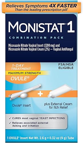 Monistat - Tratamiento para candidiasis de 1 día para mujeres, 1 óvulo de miconazol insertable y crema de alivio de picazón externa (tubo de 9g)