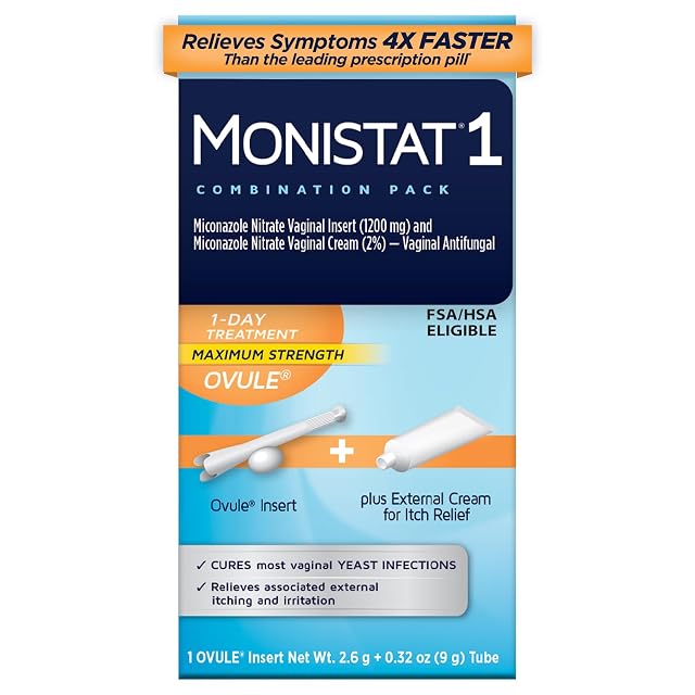 Monistat 1-Day Yeast Infection Treatment for Women 1 Miconazole Ovule Insert External Itch Relief Cream 9g Tube Combo