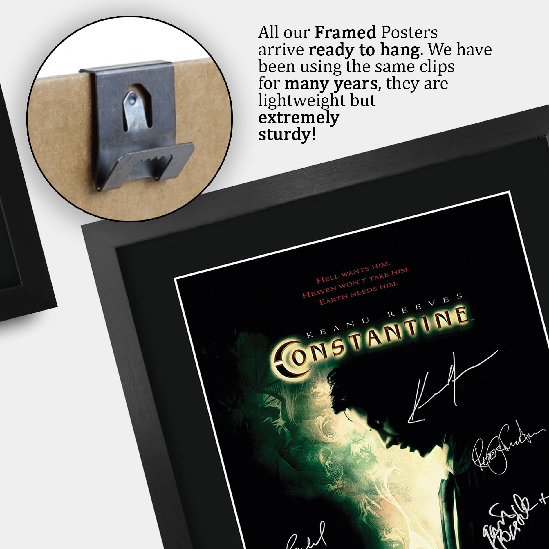 HWC Trading Constantine (2005) Keanu Reeves Geschenke Geduckter Poster Signiertes Autogramm Foto für Fans von Film Memorabilien - A3 Gerahmt