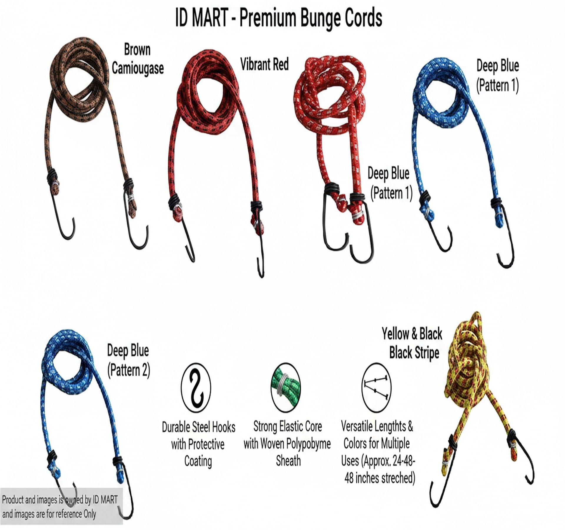 HB MSALA High Strength Elastic Rope/Bungee Cord, 6 Ft, Pack of 6 1