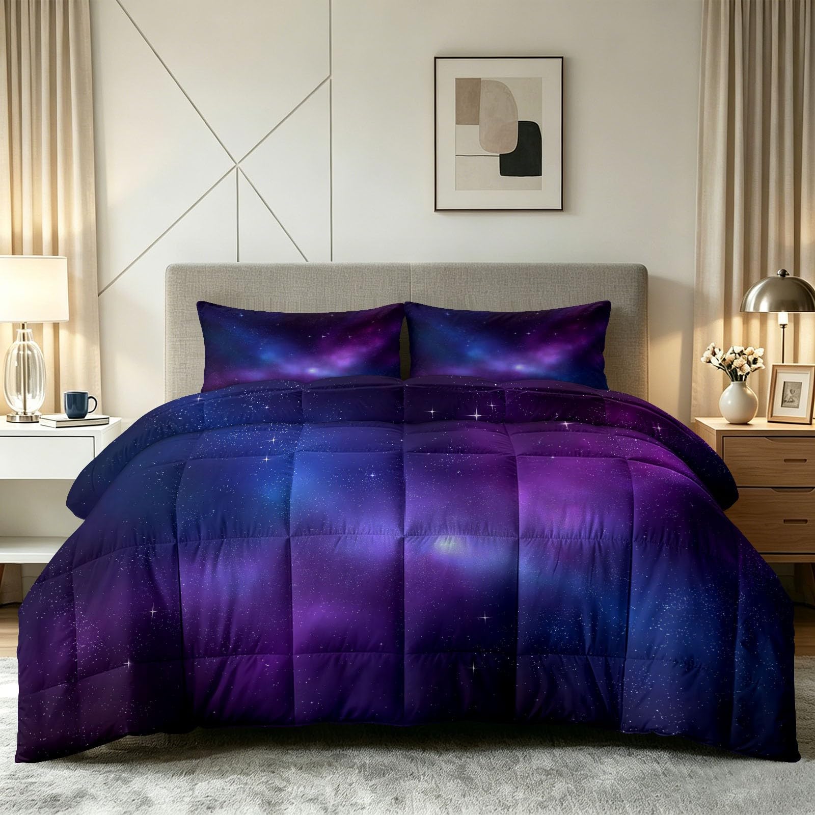 Bettdecke 135x200cm 4 Jahreszeiten, Universum Nebula Galaxie Vierjahreszeiten Steppdecke, Hautfreundlich Ganzjahresdecke Weltraum Sci Fi Design Bettdecke ohne Bezug Waschbar mit 2 Kissenbezug