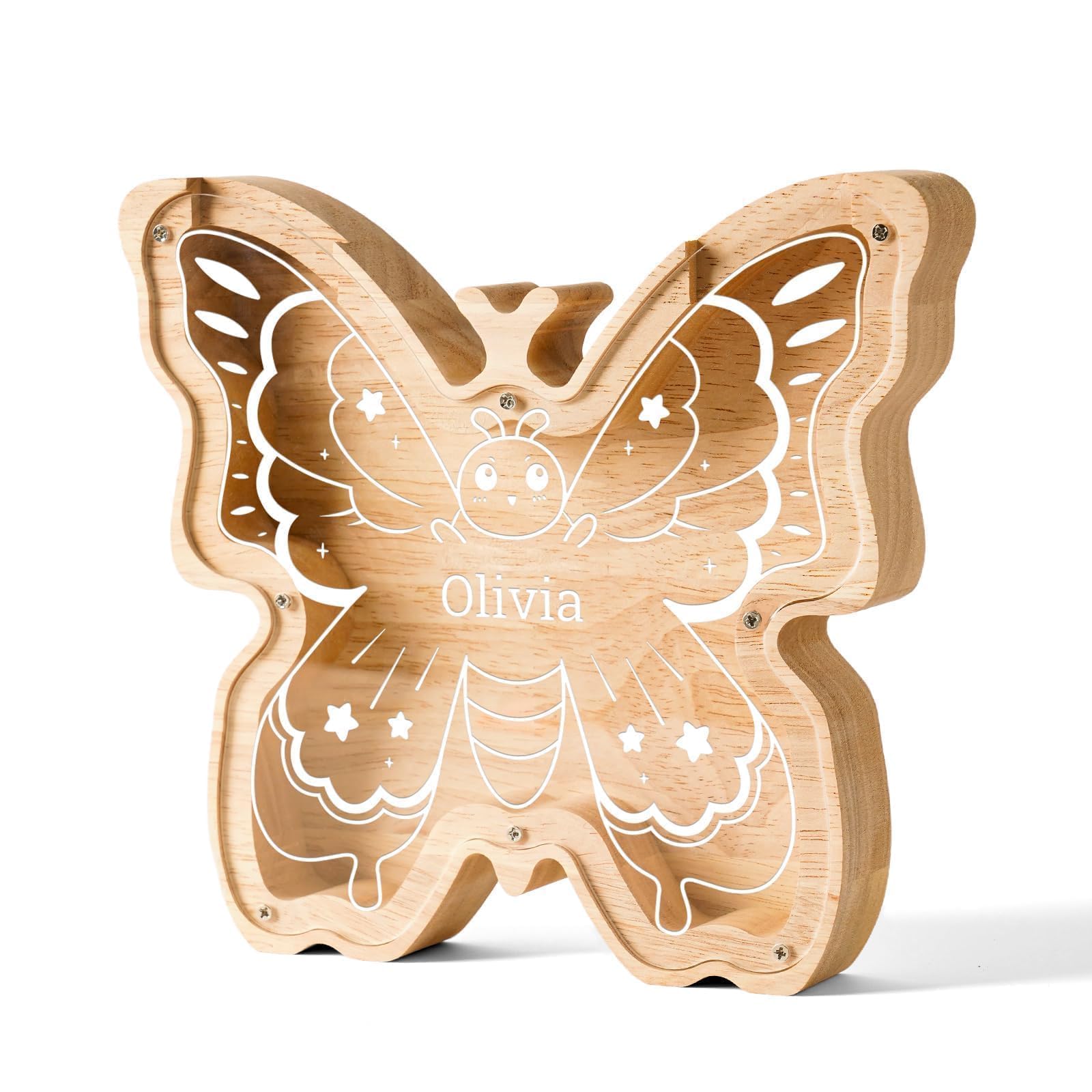 Customizedbee Wooden Butterfly Piggy Banks for Kids, Personalized Butterfly Coin Bank with Name, Custom Gifts for Kids Easter Birthday Decor, Wooden