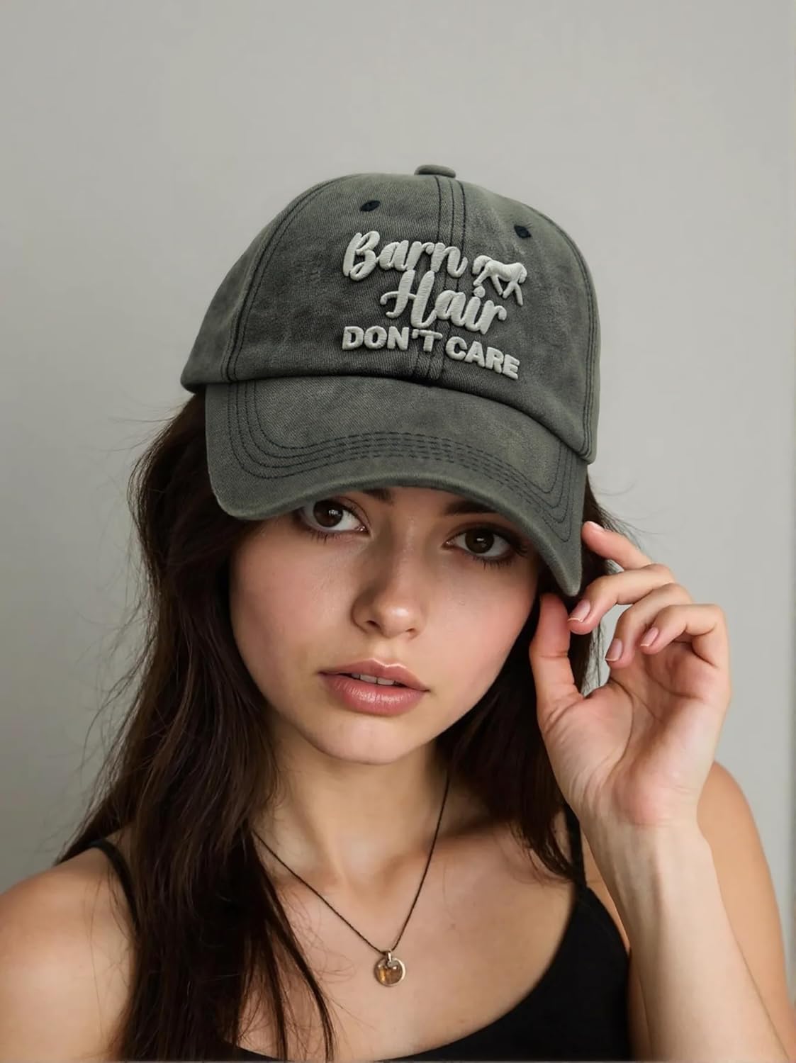Barn Hair Don't Care Baseball Caps for Women Washed Cotton Plain Trucker Hat Black - Image 2