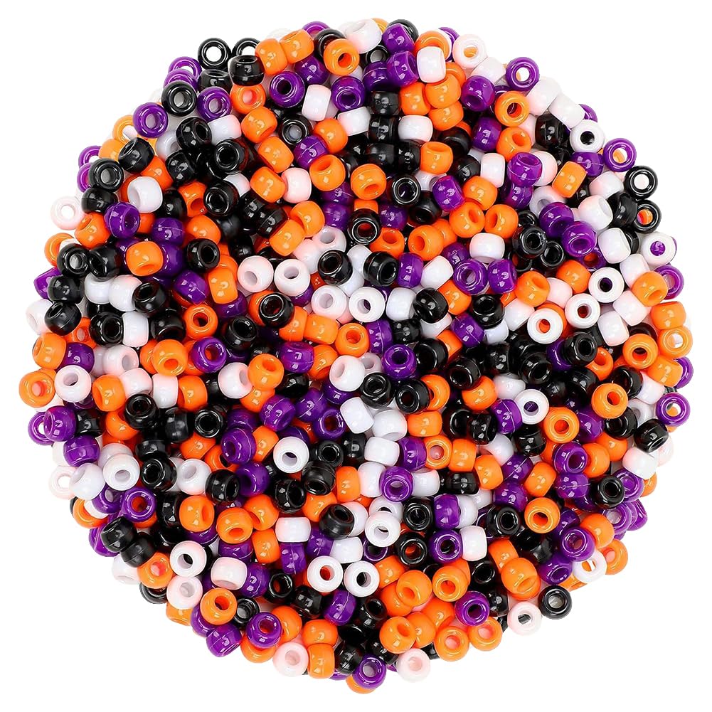 HugeDE 500 Pcs 6mm Multicolored Pony Beads Loose Spacer Beads Plastic Craft Beads DIY Jewelry Beads Decoration Beads for Christmas Thanksgiving Halloween Valentine's Day Orange Black Purple White