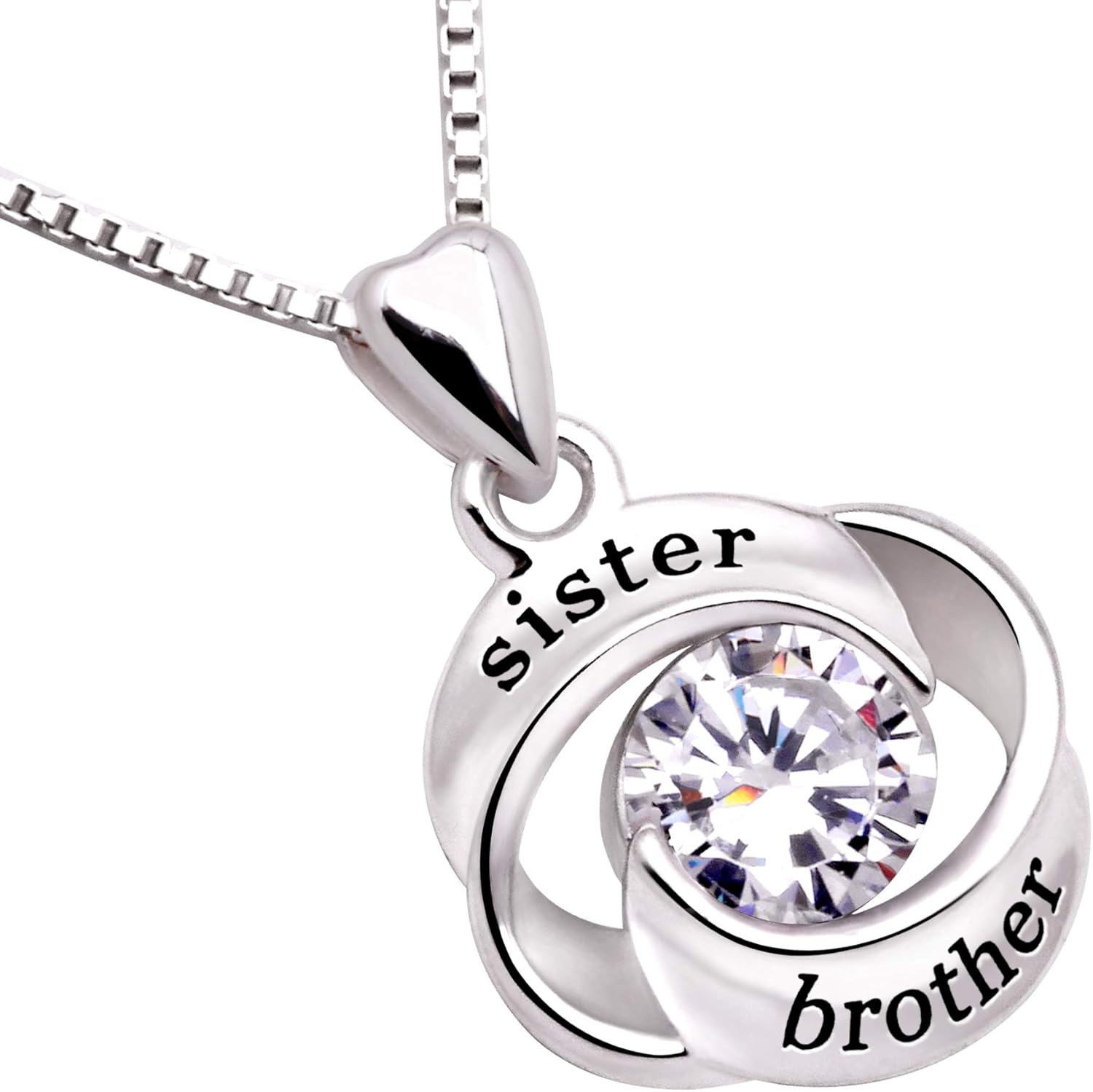 ALOV Jewelry Sterling Silver sister and brother Love Heart Cubic Zirconia Pendant Necklace - Image 2