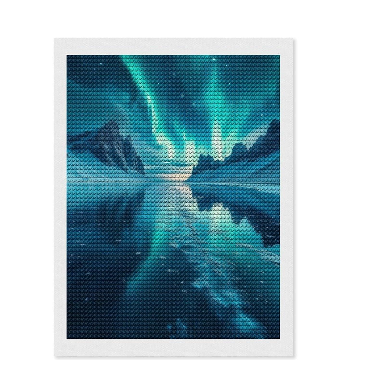 Junmoney Aurora Borealis Over Mountains Diamond Painting Set 12"x16", Farmhouse Decor, Modern Decor, Full Kit Included, Creative Gift Idea, Adhesive Canvas