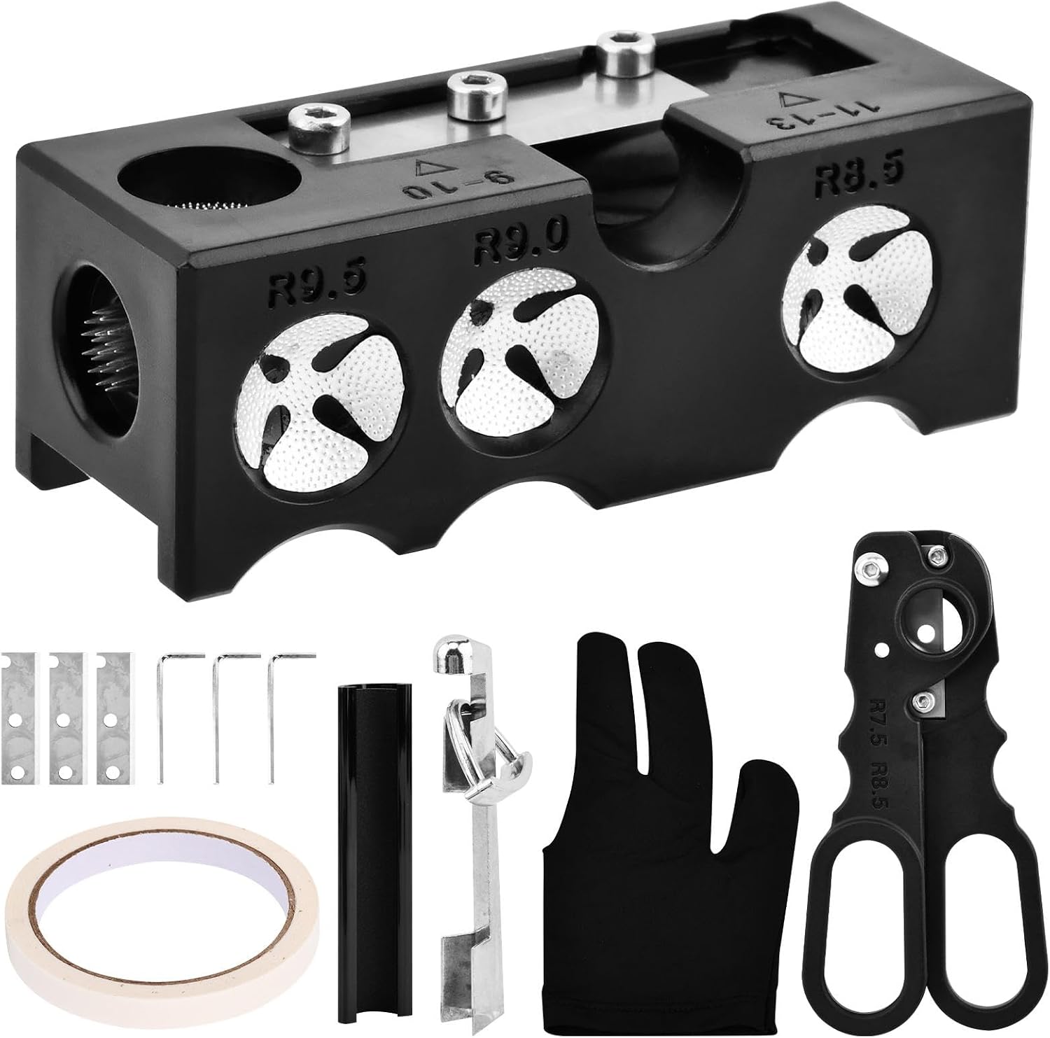 11-in-1 Billiards Pool Cue Tip Shaper, Pool Cue Tips Replacement Kit, Pool Cue Shaper, Pool Cue Tip Tool, Pool Cue Accessories for Replacement and Shaping Cue Tips
