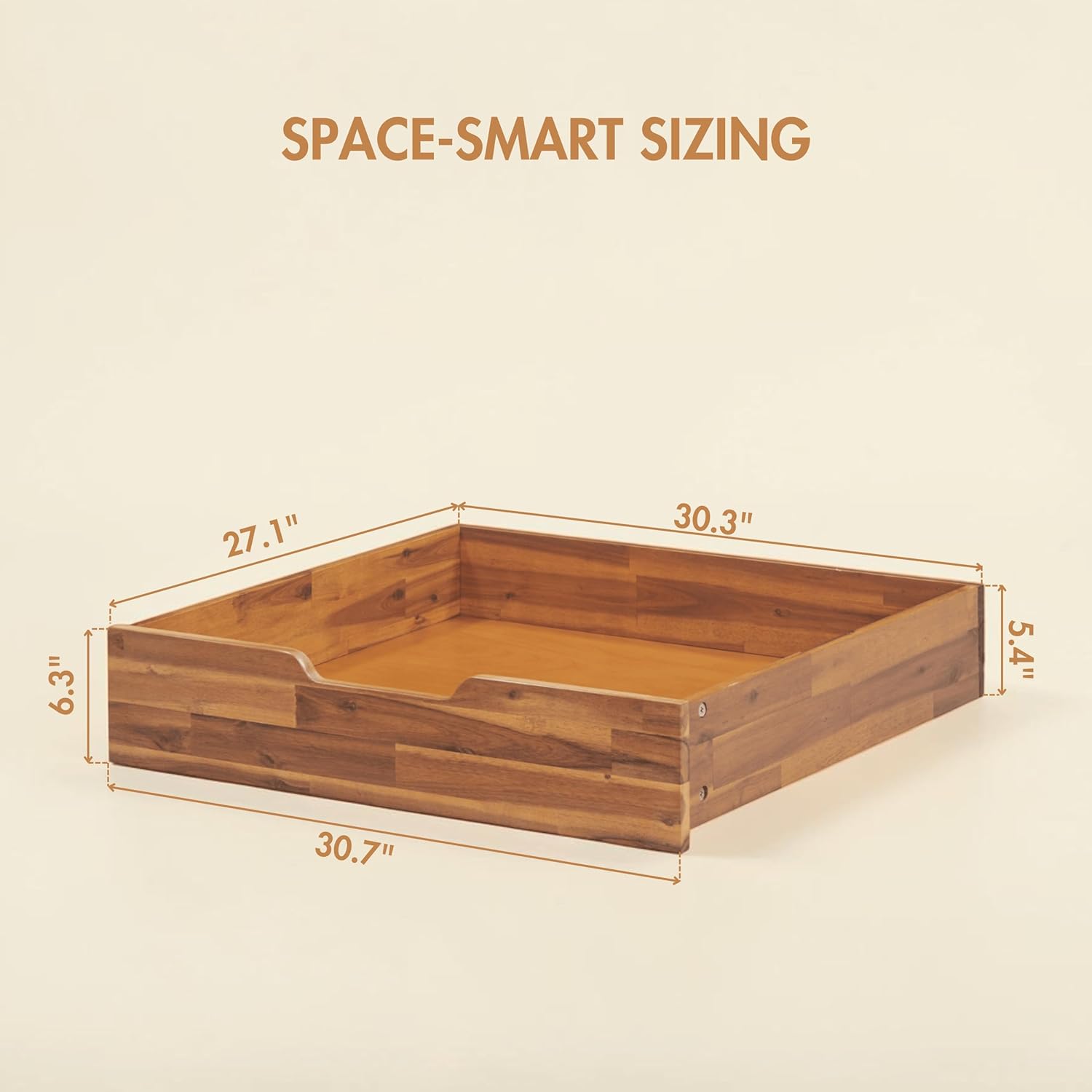 NTC Solid Wood Under Bed Storage with Wheels, 2-Pack Under Bed Organizer Drawer, Space Saving Bedroom Storage Box, 100 lbs Capacity, Teak Look - Acacia