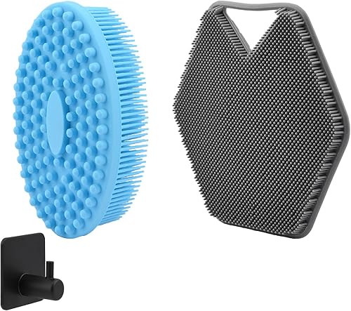 2 cepillos de ducha de silicona, cepillo de champú corporal con gancho, cepillo de limpieza corporal, masaje exfoliante suave para todo tipo de